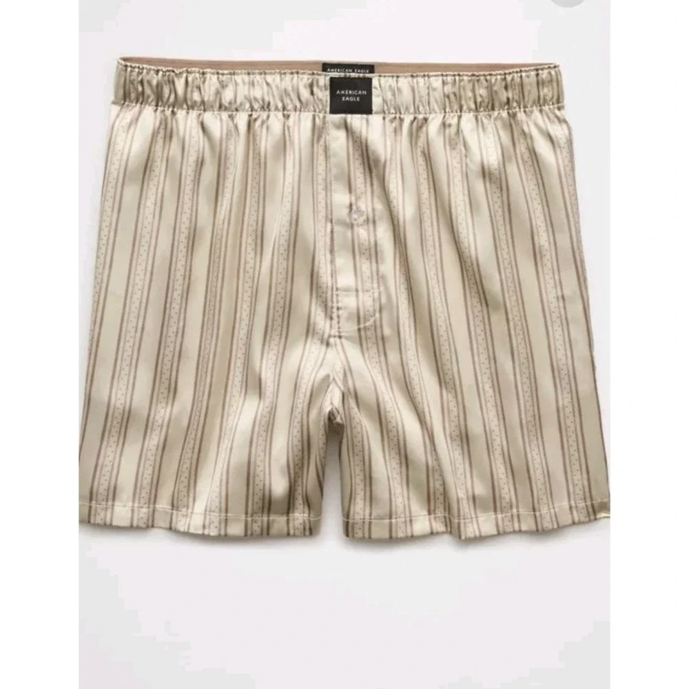 American‎ Eagle Outfitters Men's Striped Khaki Satin Pocket Boxer Short Size  XS